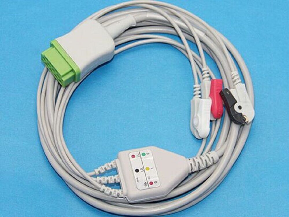 One-Piece GE Marquette 3 Lead ECG Cable AHA Pinch Compatible Dash 3000/4000