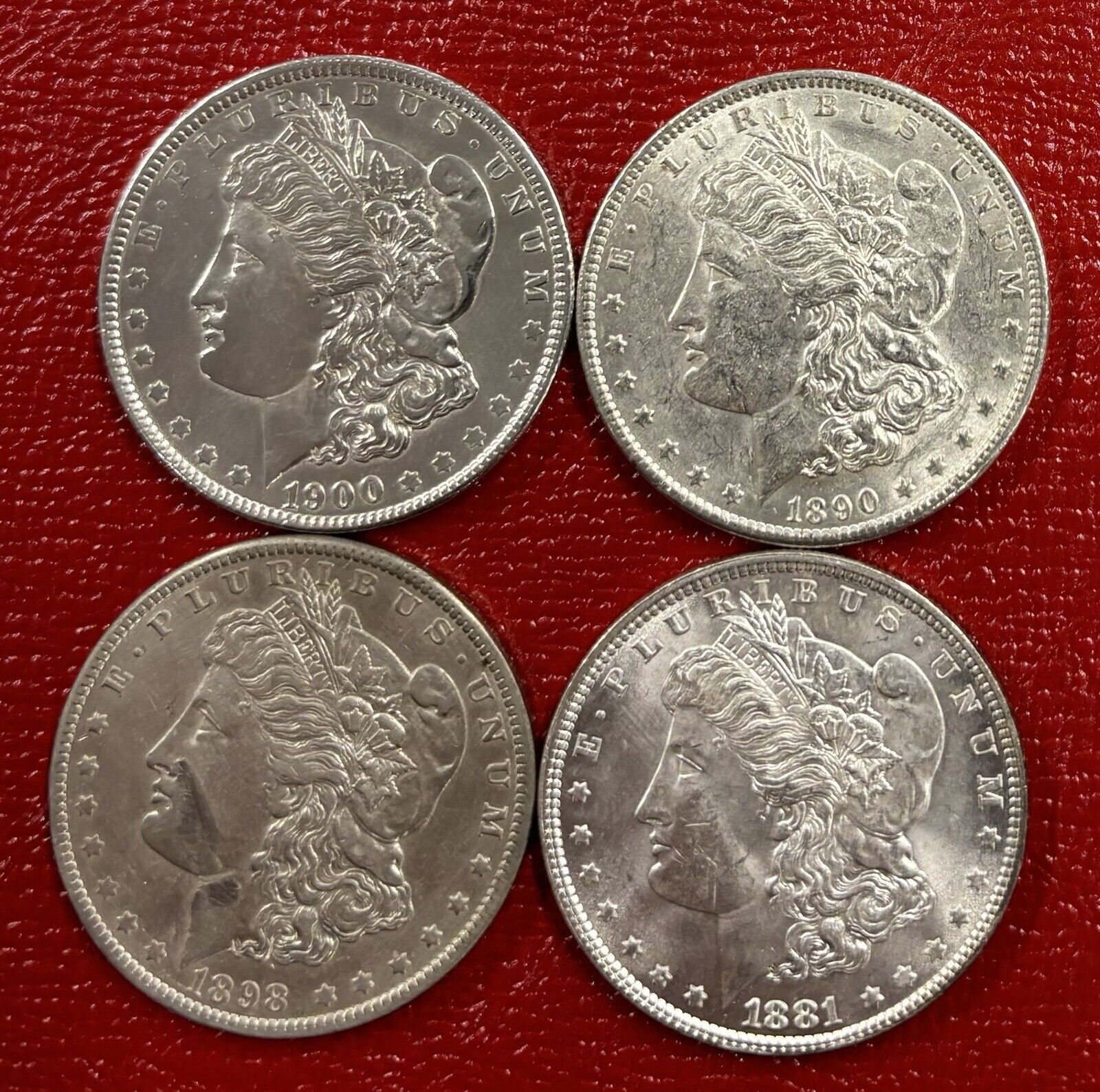 1898-O, 1881, 1890, 1900 Morgan Silver Dollar Lot Uncirculated Detail Nice Coins