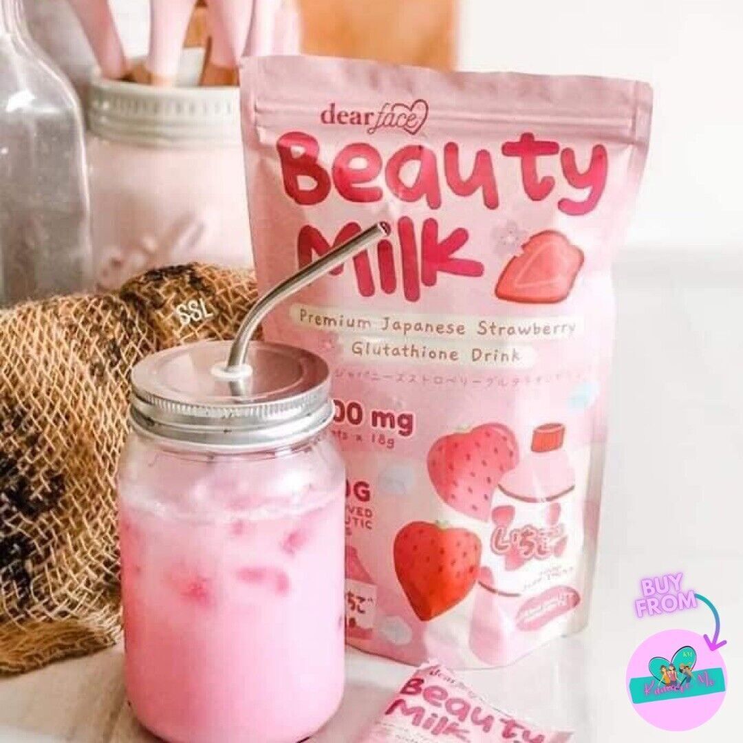 Dear Face Beauty Milk Japanese Collagen STRAWBERRY Drink, 10 Sachets X 18g