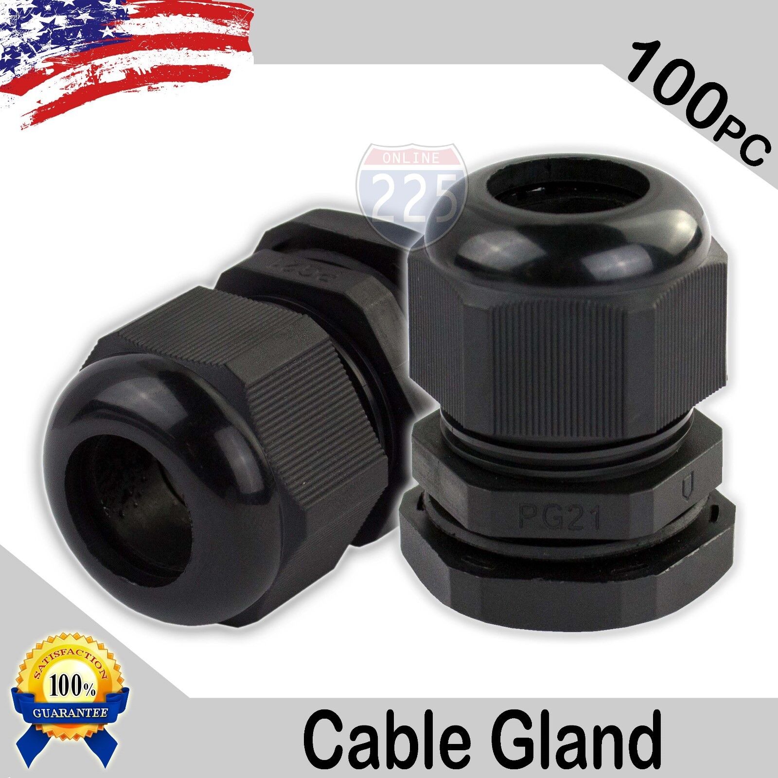 100 Pieces PG21 Black Waterproof Connector Gland 13-18mm Dia Cable