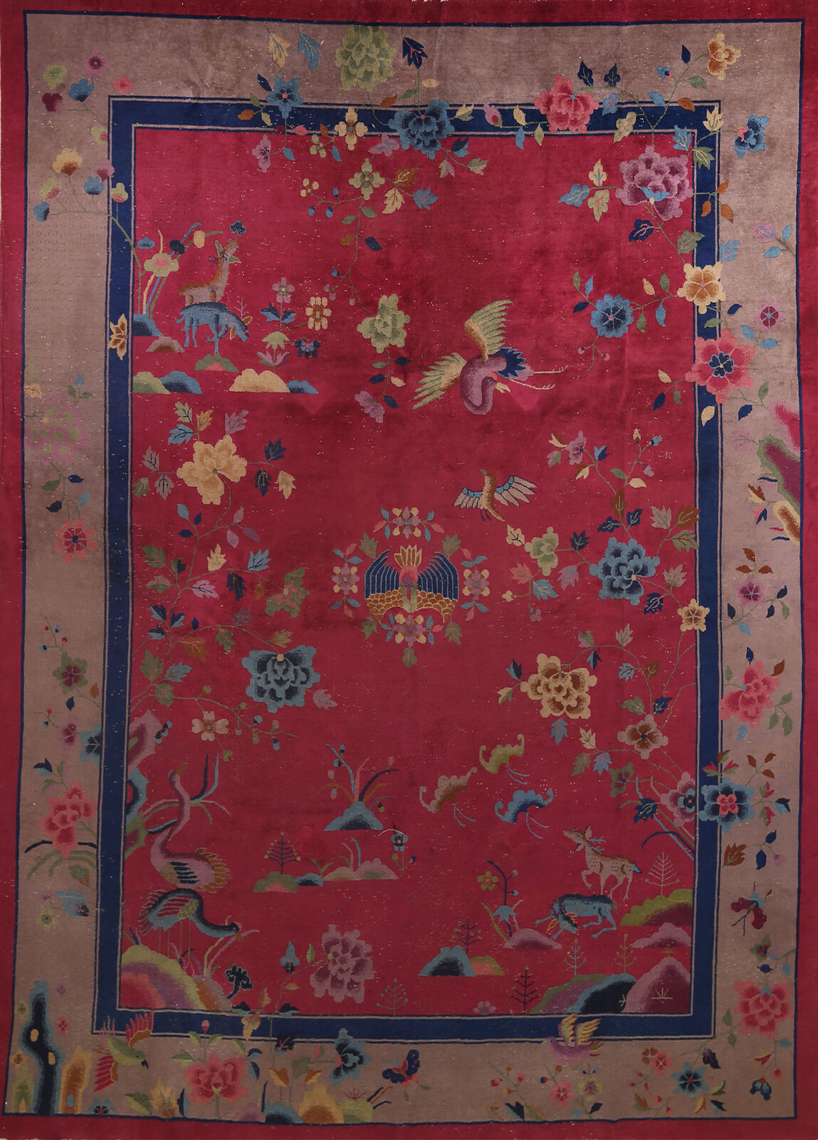 Antique Vegetable Dye Art Deco Chinese Area Rug 9x12 Pink Wool Hand-made Carpet