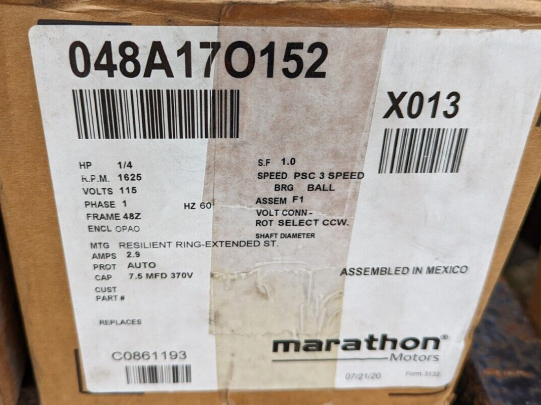 Marathon X013 Electric Motor 1/4 HP 1800 Rpm 1PH 115 Volt 48Z 048A17O152 (RA1C)