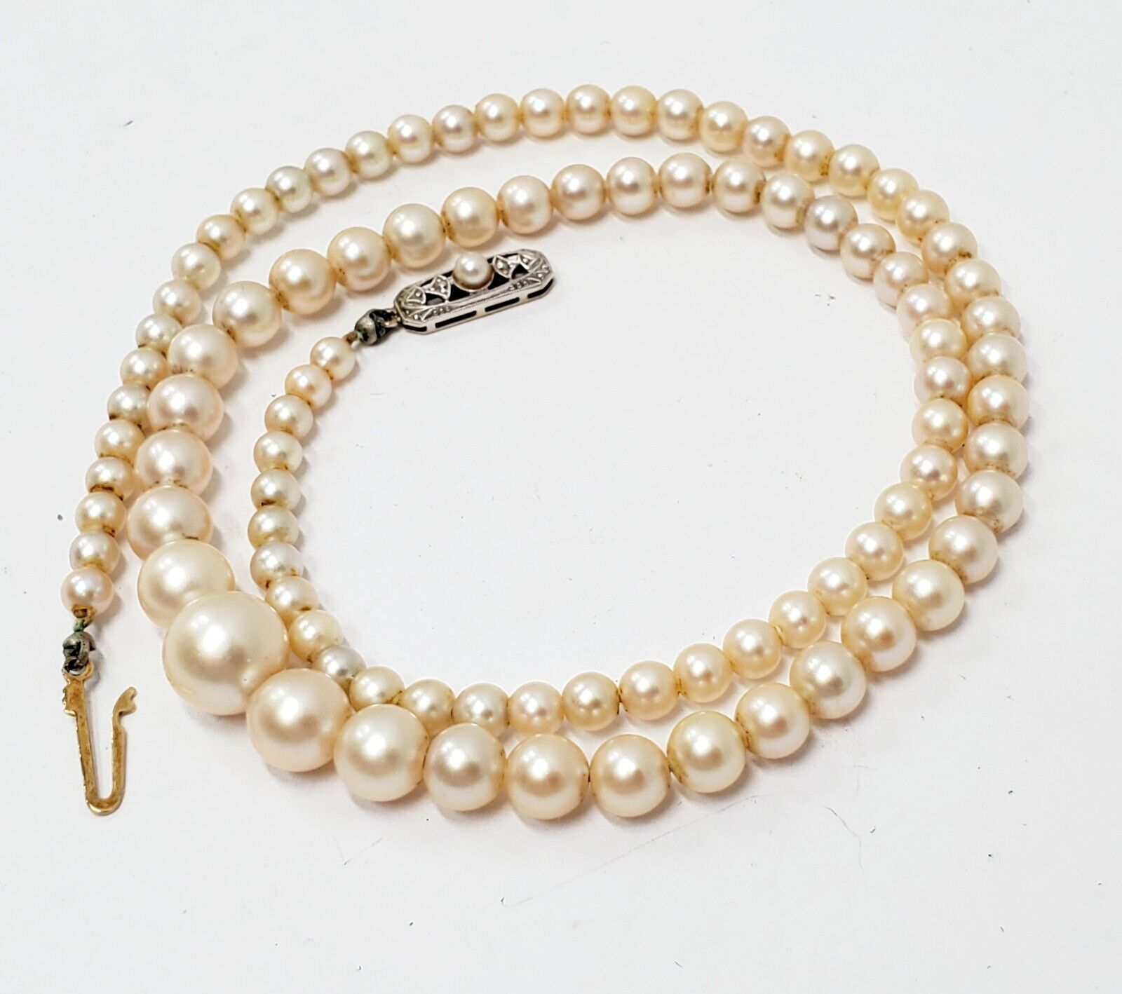 Antique Art Deco Graduated Pearl Necklace 14K 585  Gold Clasp 4-9mm Pearls 18\