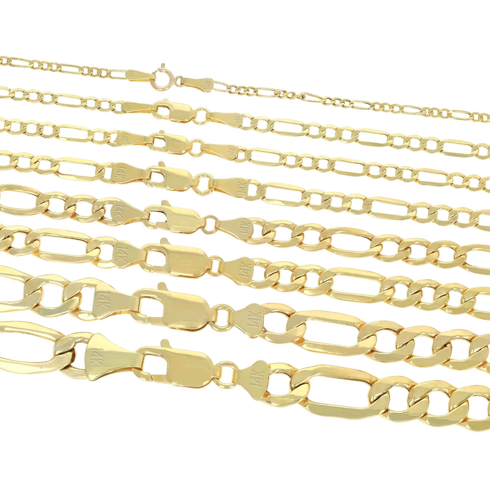 10K Real Yellow Gold 2mm-9mm Italian Figaro Link Chain Pendant Necklace 16\