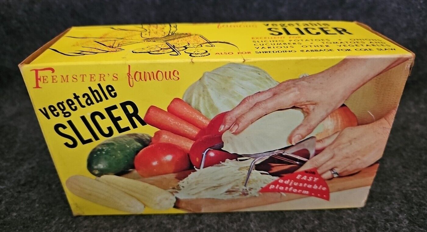 Vintage Mid Century Feemster's Famous Vegetable Slicer Original Box Instructions