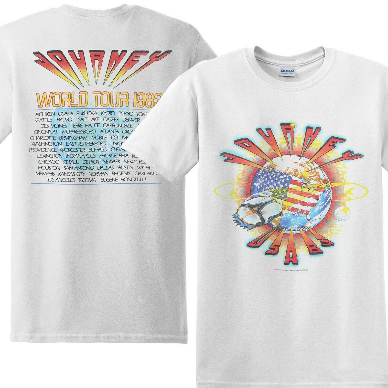 Vtg 1983 Journey World Tour Concert Rock Band 2 sided Reprint T shirt PH1048
