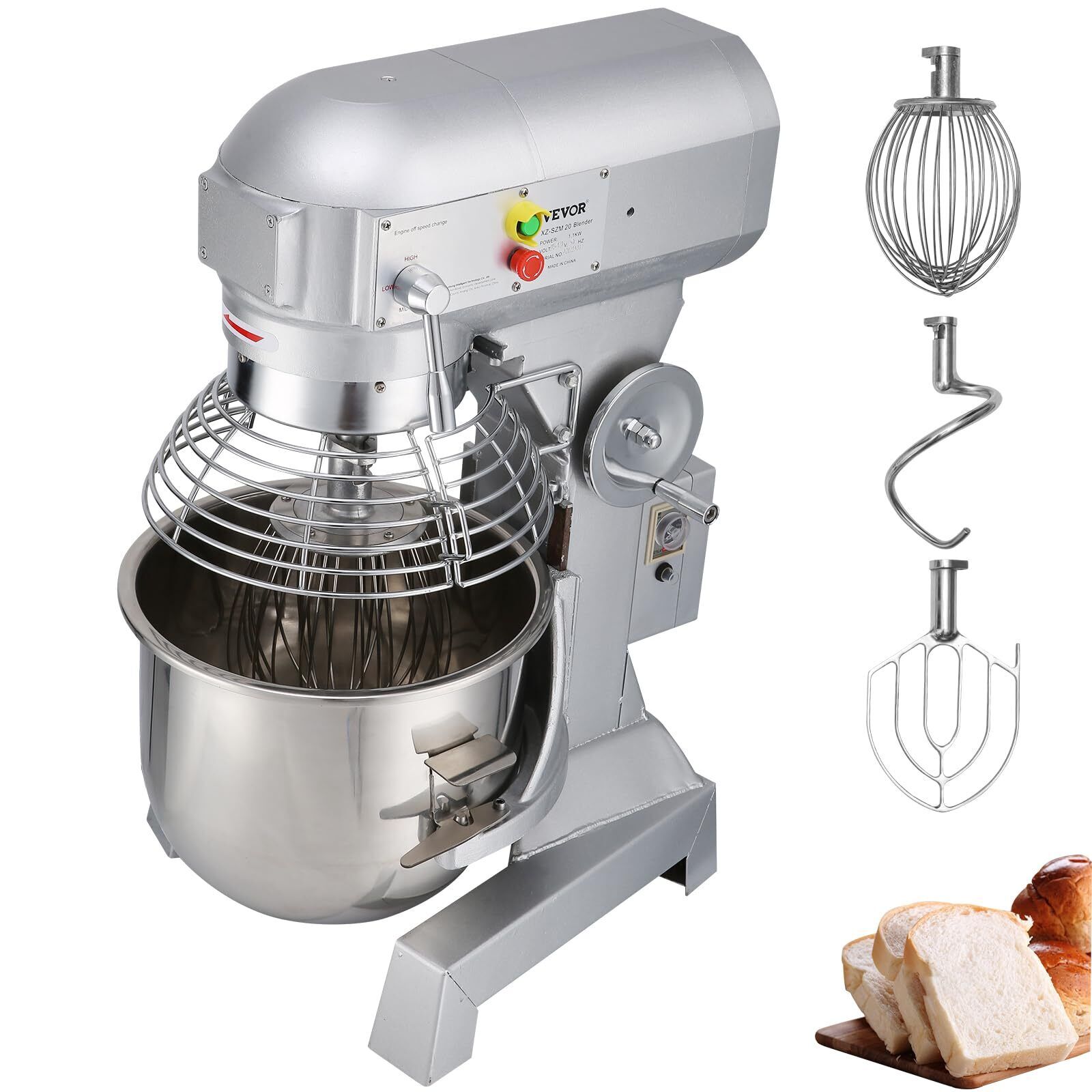 VEVOR Commercial Food Mixer Electric Dough Mixer 15Qt 3 Speeds Pizza Bakery 600W