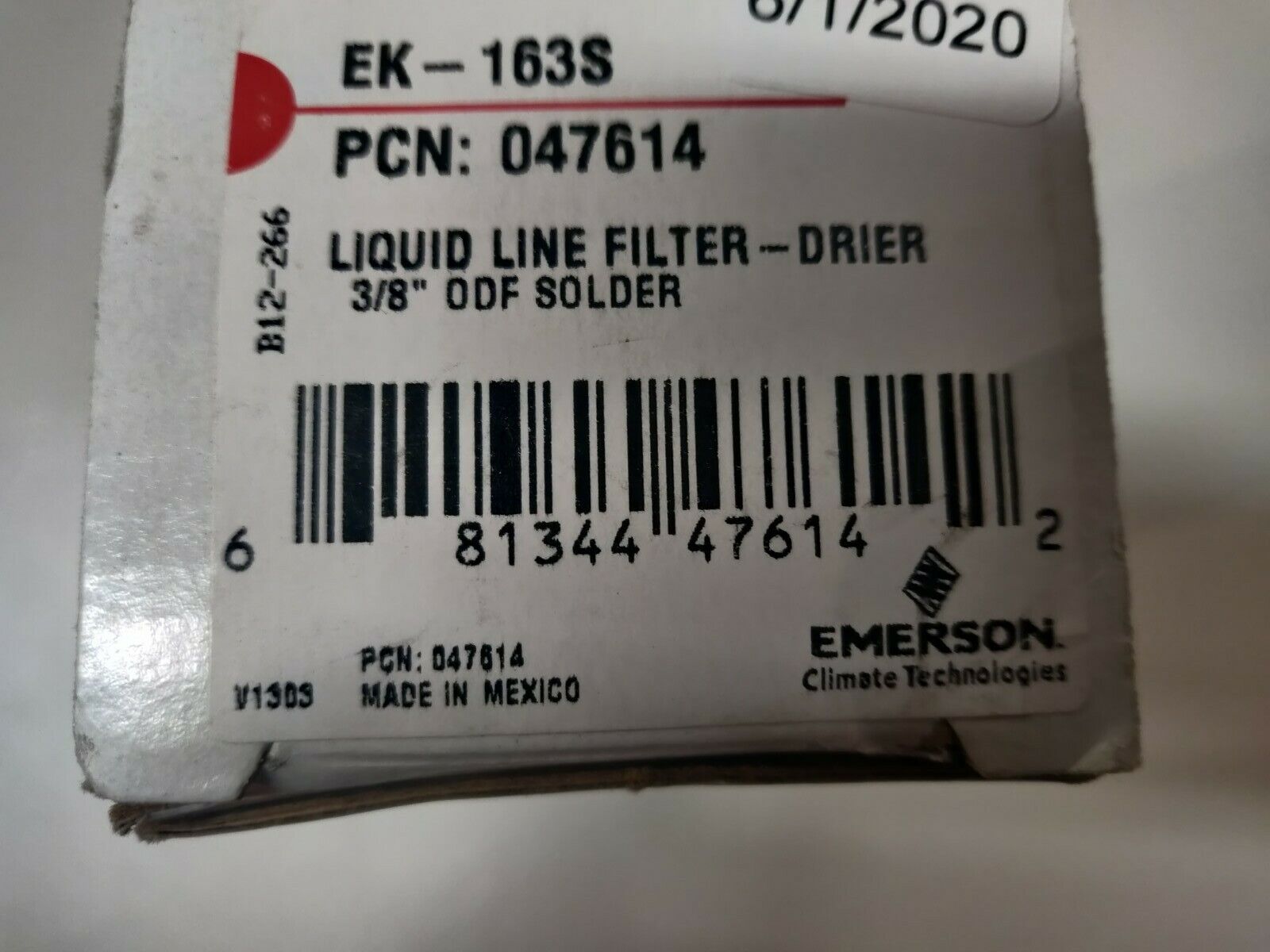 Emerson EK163S 047614 Liquid Line Filter-Drier 3/8\