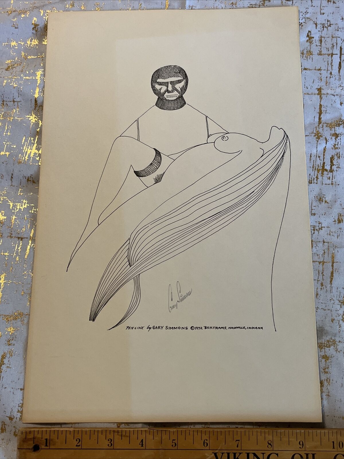 1972 Gary Simmons Pen & Ink Bertram\'s Nashville Indiana Art Work Man & Woman VTG