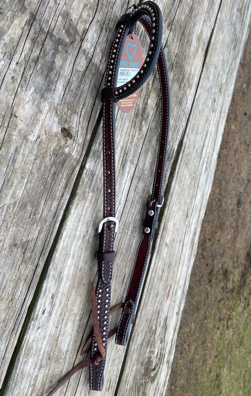 Weaver one ear  basket tooled / spotted dark oil leather Western headstall