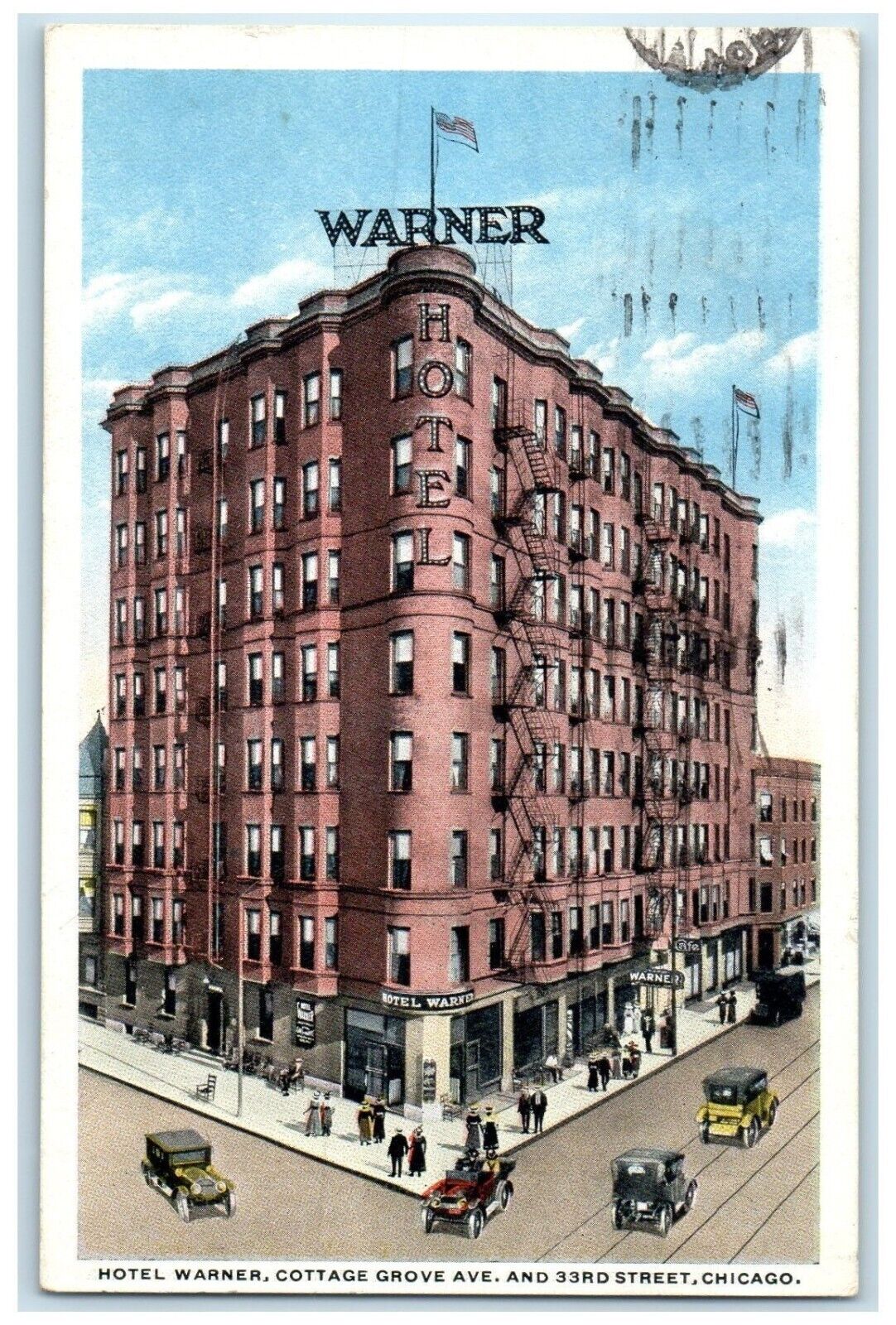 1917 Aerial Hotel Warner Building Cottage Grove Ave Chicago Illinois IL Postcard