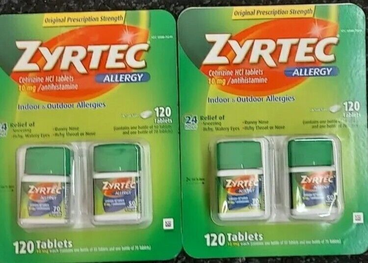 Zyrtec 120 Tablets LOT OF 2 total 240ct exp date 2025