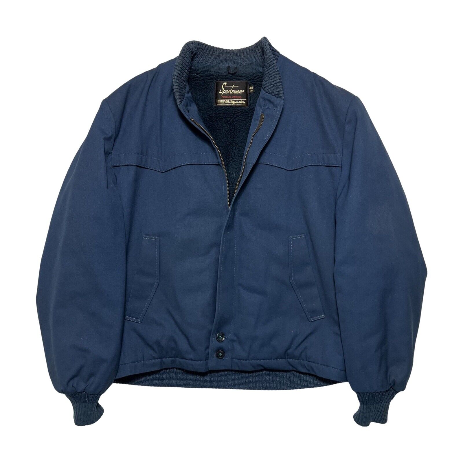 Vintage 70s Sears Perma Prest Sportswear Ricky Jacket Blue Sz 44 Lined