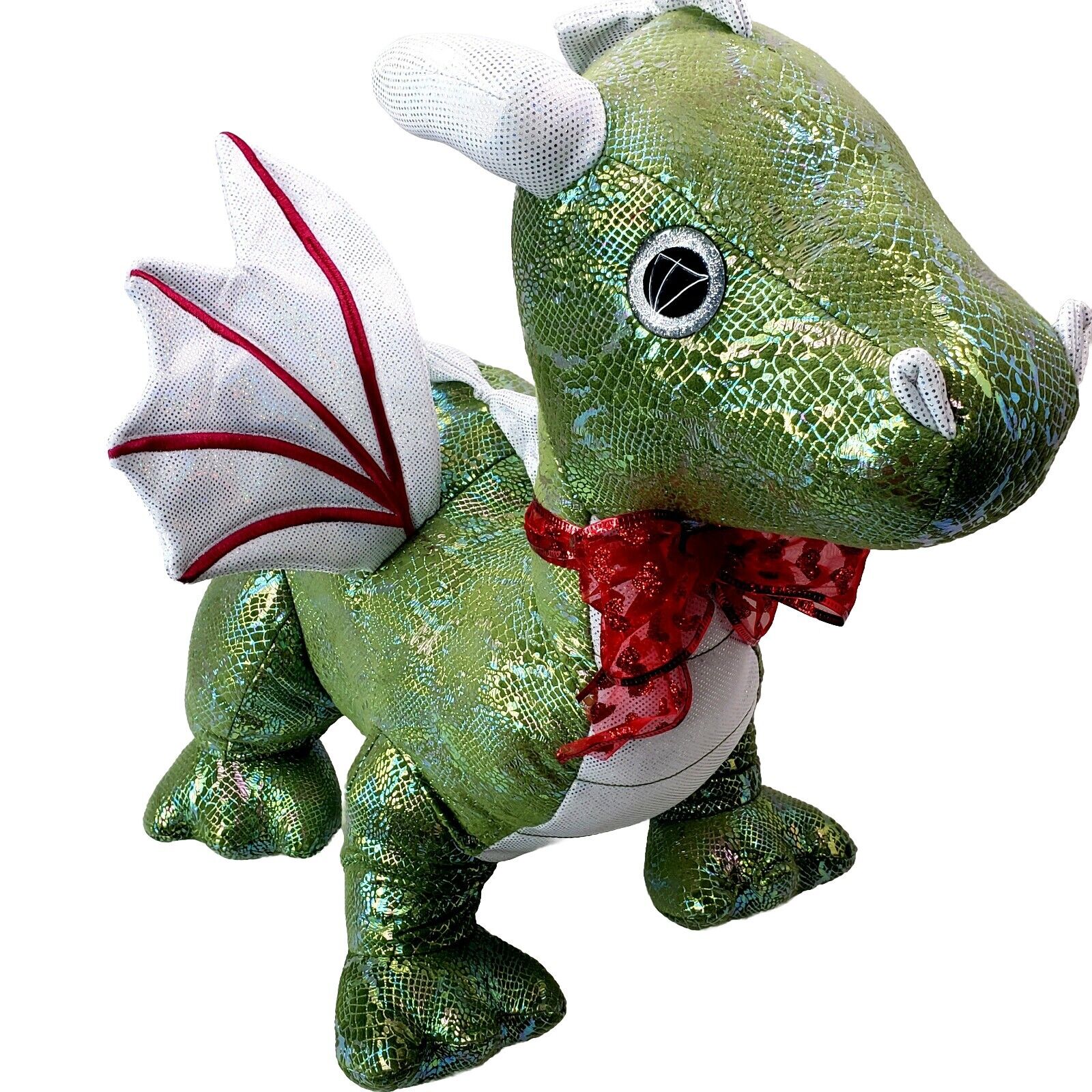 Valentine Plush Dragon Green Color Merry Brite 17”x26”x20” New With Red Bow. New