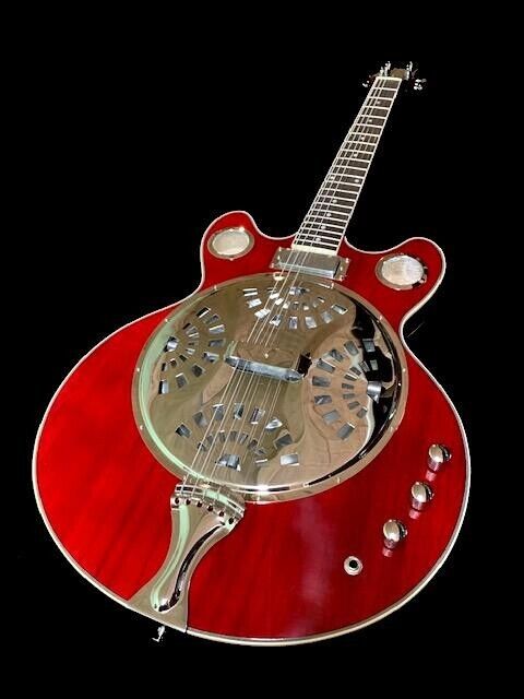 NEW CUSTOM ACOUSTIC/ELECTRIC BLUES RESONATOR GUITAR CANDY RED LACQUER W/ GIG BAG