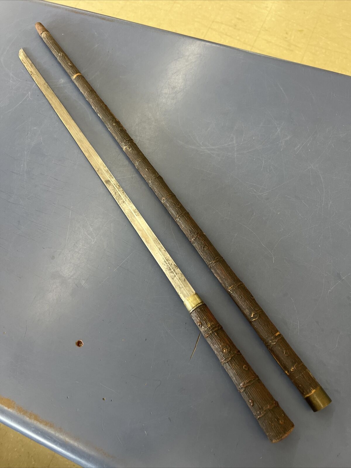 Unique 1800s Antique Samurai Sword W/ Sheath Japanese Katana Hamon Bamboo Style