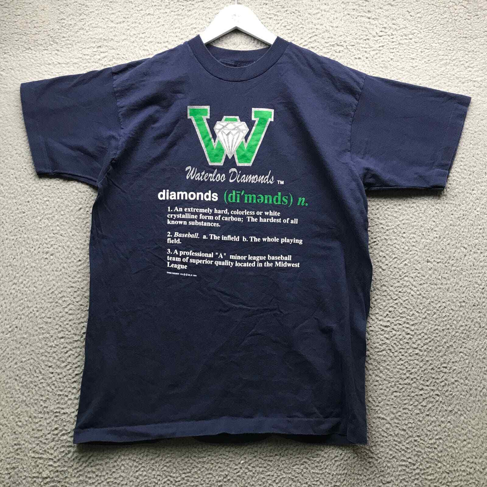 Vintage 1994 Waterloo Diamonds T-Shirt Men\'s XL Short Sleeve Single Stitch Navy
