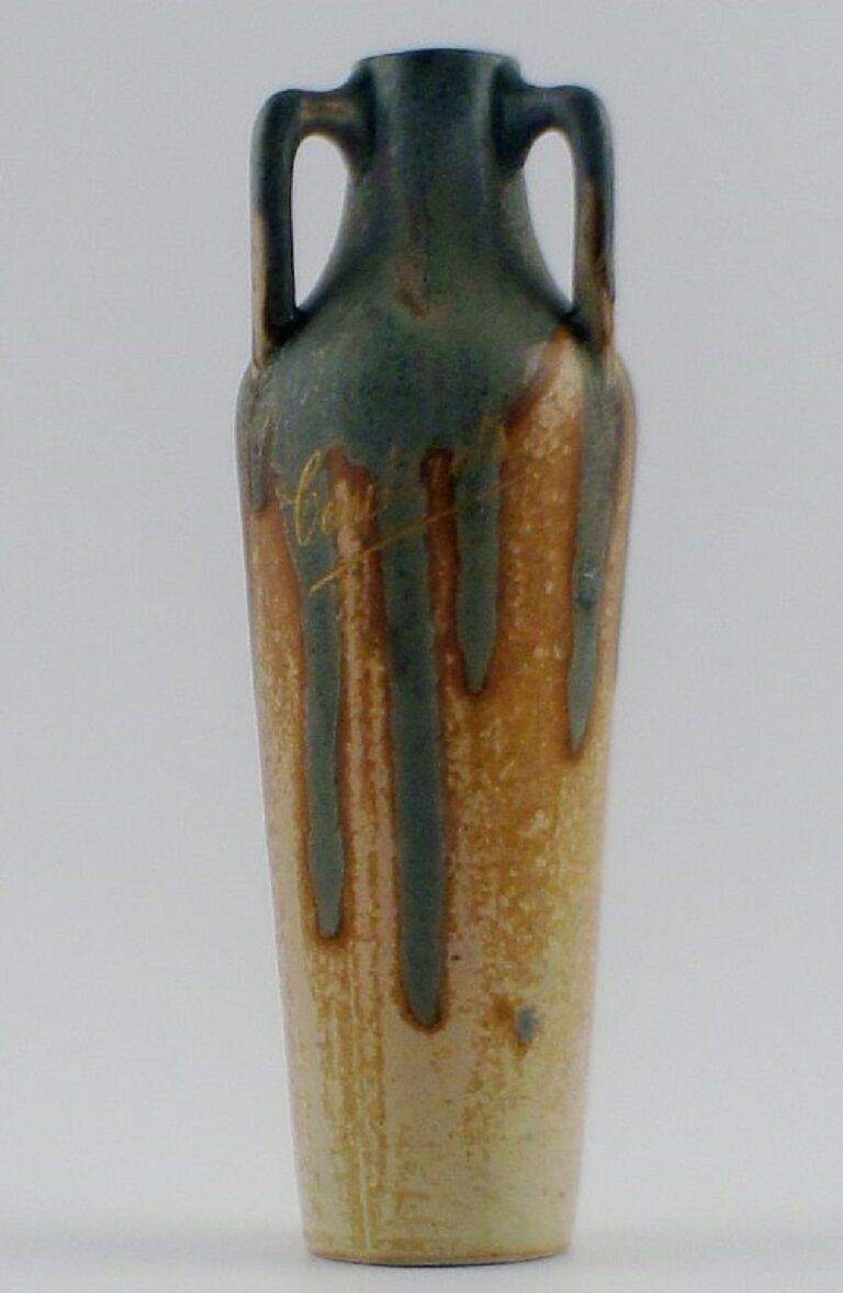 French ceramic vase, Cauterets. Conical vase, blue-gray glaze, ca 1910