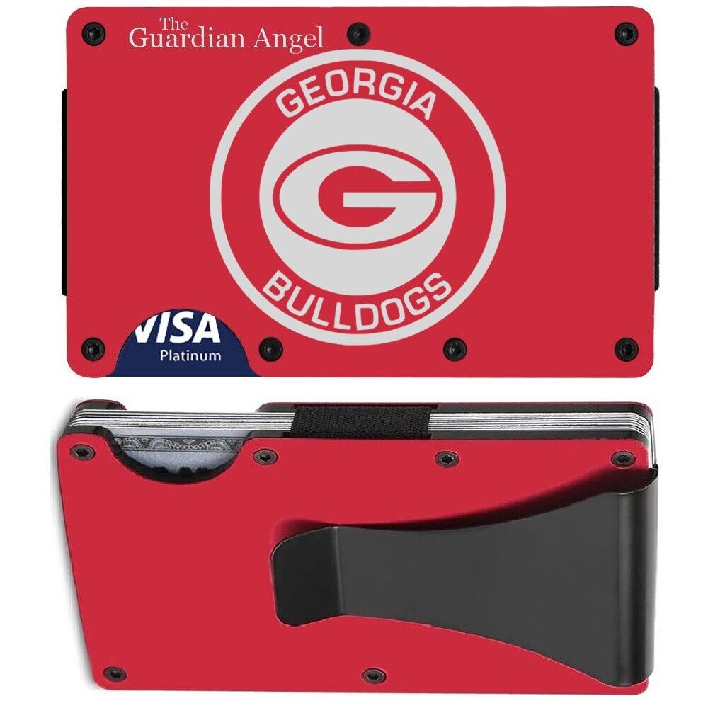 Georgia Bulldogs Engraved Titanium Red RFID Blocking Wallet w Clip D7