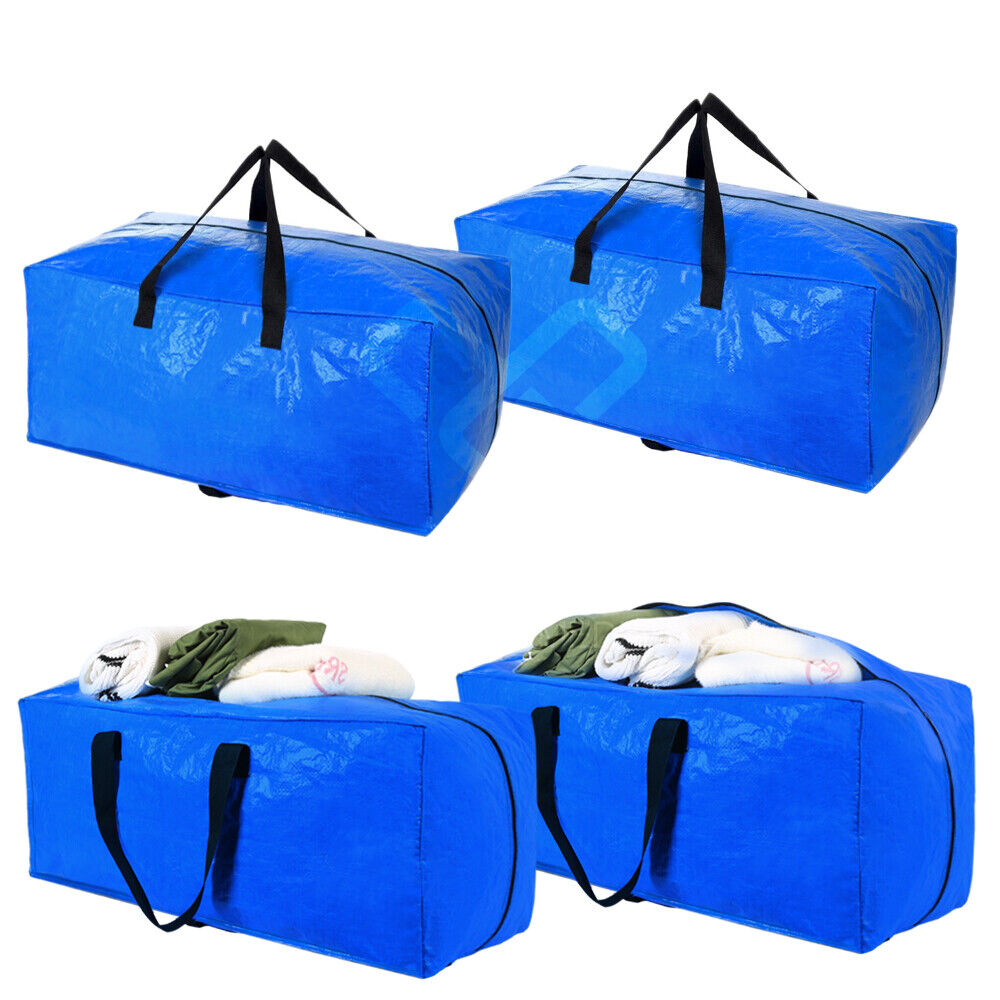 Extra Large Heavy Duty Reusable Storage Bags - 4-Pack Blue Zipped Moving Bags