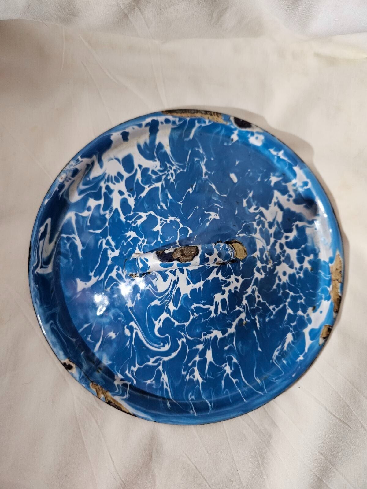 Vintage Blue & White Enamel Splatter Granite Ware REPLACEMENT LID 7.25