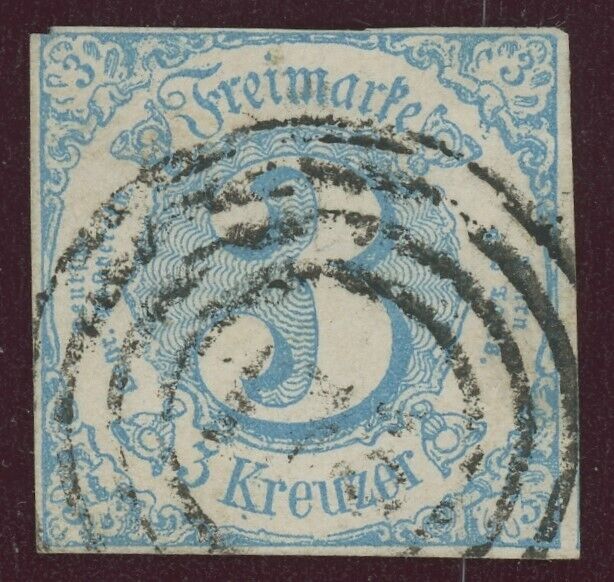 1859 German Thurn & Taxis 3 Kr Blue 4 FULL MARGINS Light Hinge Sc# 48 Stamp