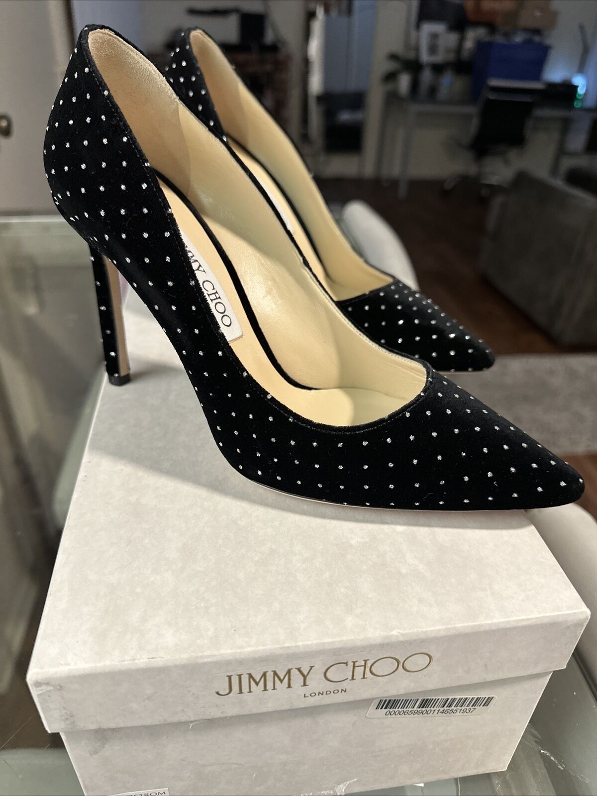 Jimmy Choo Romy Pumps 100 Velvet Rhinestones Crystals Shoes 39 Pointy Toe Heels 