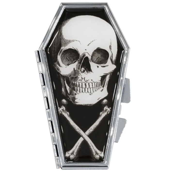 Kreepsville 666 Goth Coffin Compact Makeup Mirror Elvira Vampira Skull Bats NWT