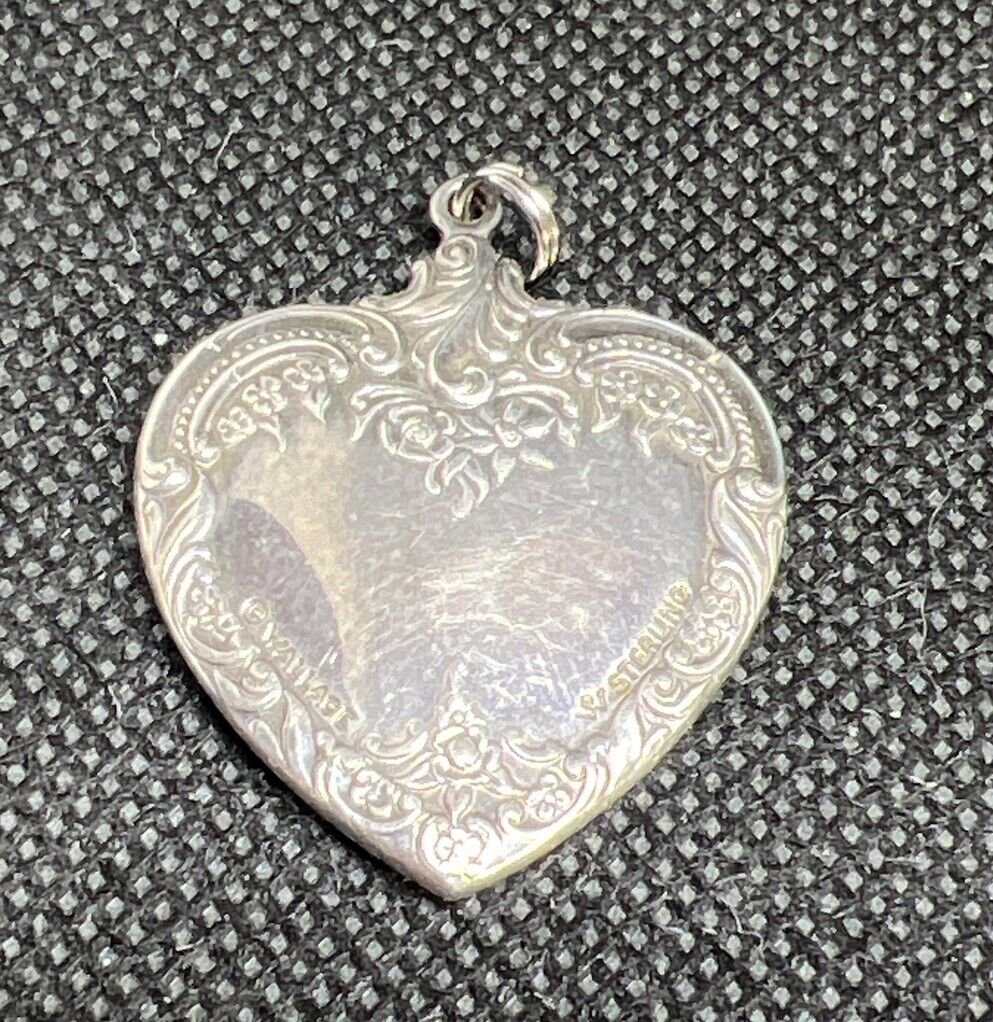 Vintage WALLACE Solid 925 Sterling Silver Engraved Heart Pendant