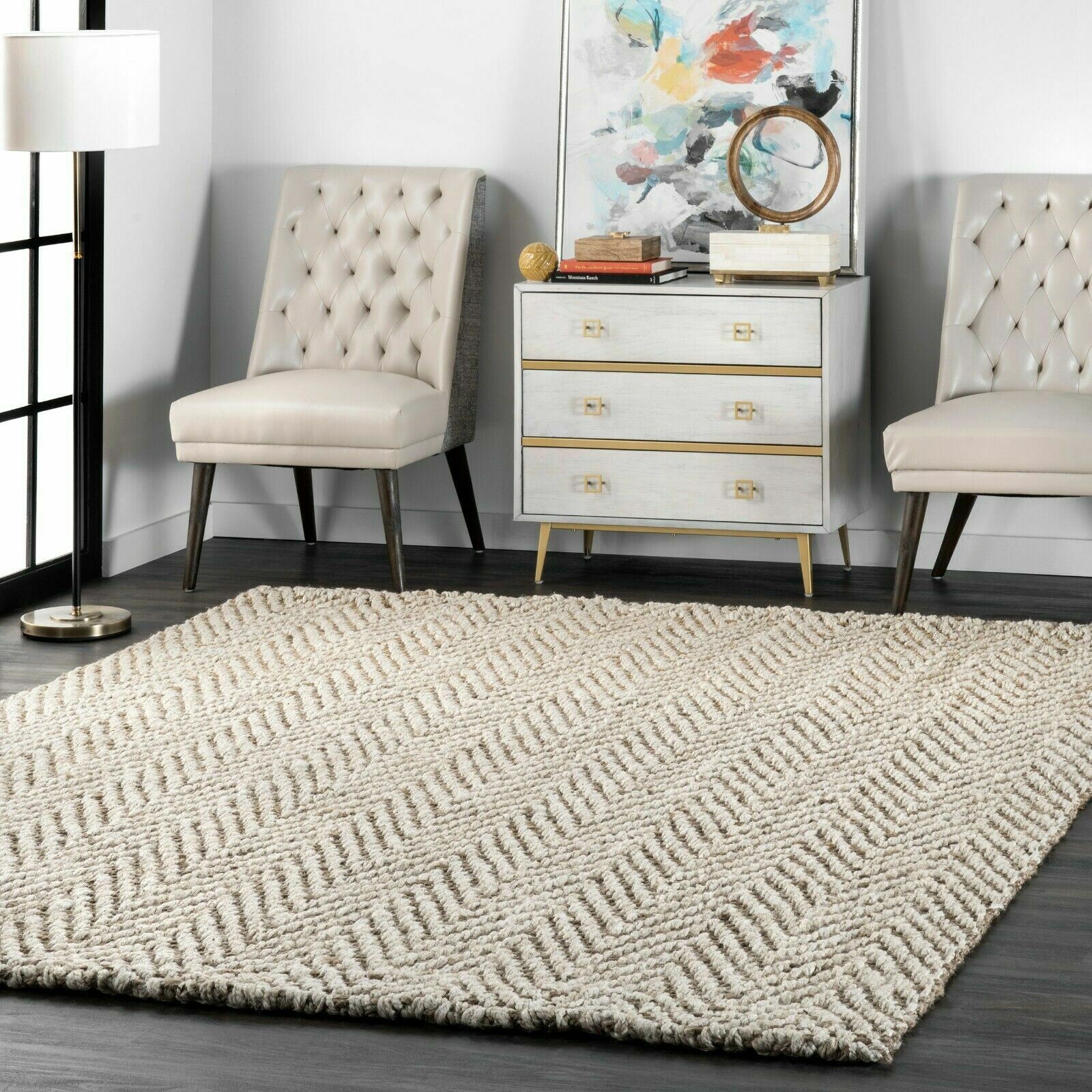 nuLOOM Hand Made Modern Chevron Natural Jute Area Rug in Tan and Ivory