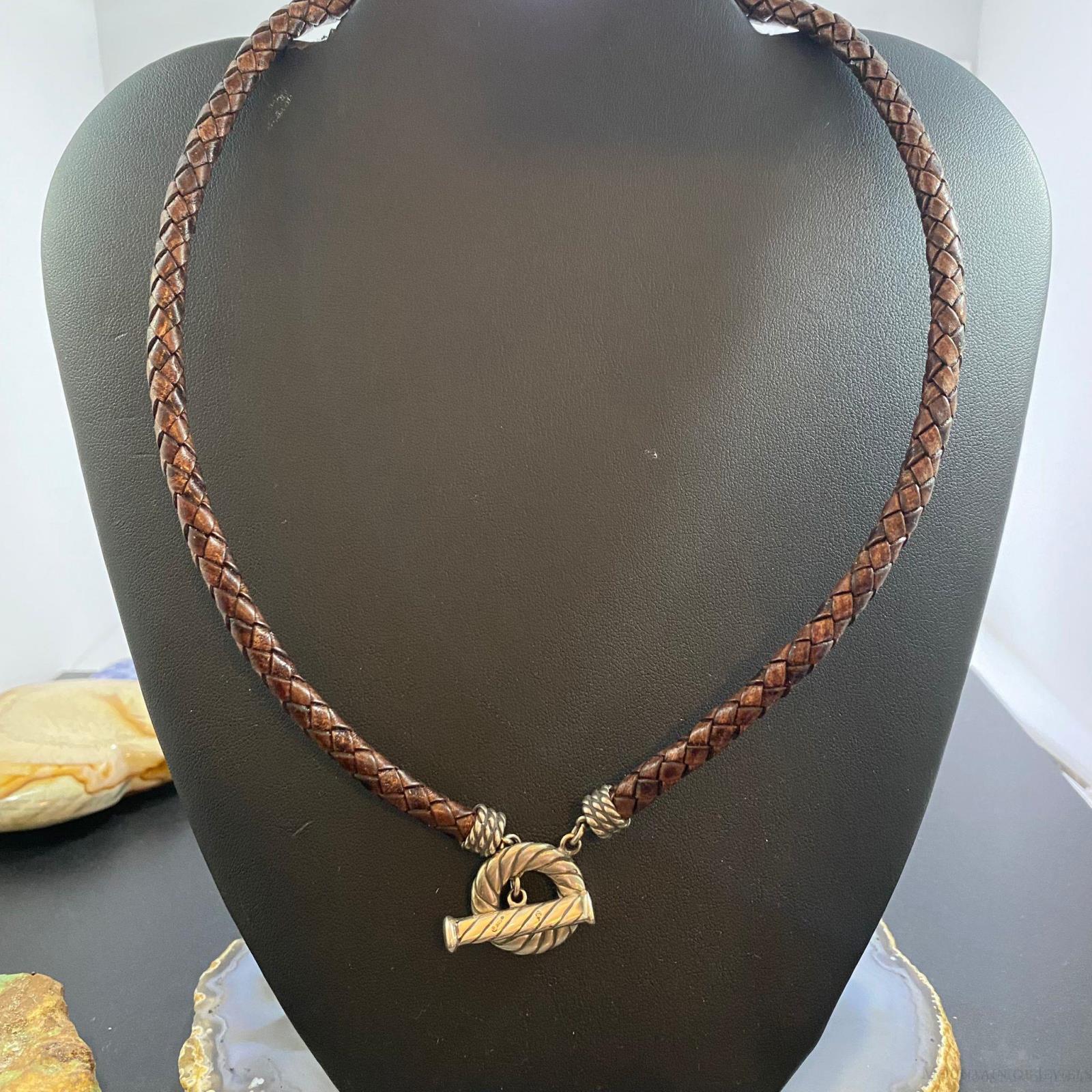 Carolyn Pollack Southwestern Style  Antique Brown Leather Toggle Clasp Necklace