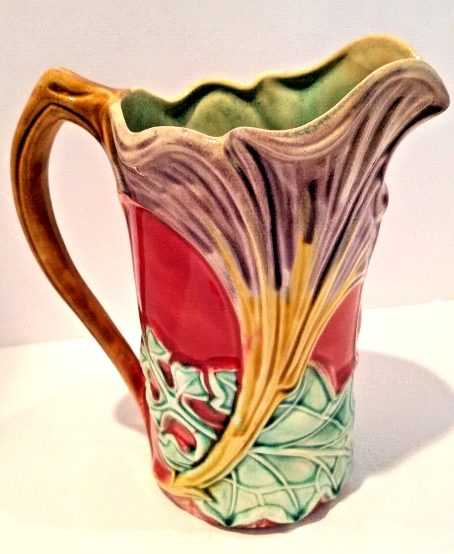 Fantastic Signed Frie Onniang VALLAURIS LILY #828 Art Nouveau Large Pitcher 1880