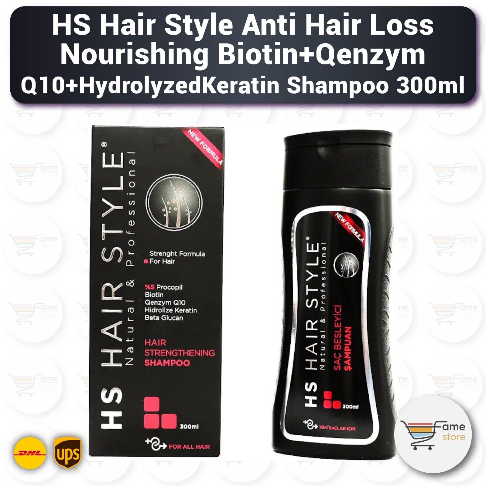 HS Hair Style Anti Hair Loss Nourishing Biotin+Qenzym Q10+Keratin Shampoo 300ml