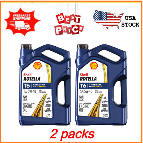 Shell Rotella T6 Full Synthetic 5W-40 Diesel Engine Oil, 1 Gallon, 2 packs