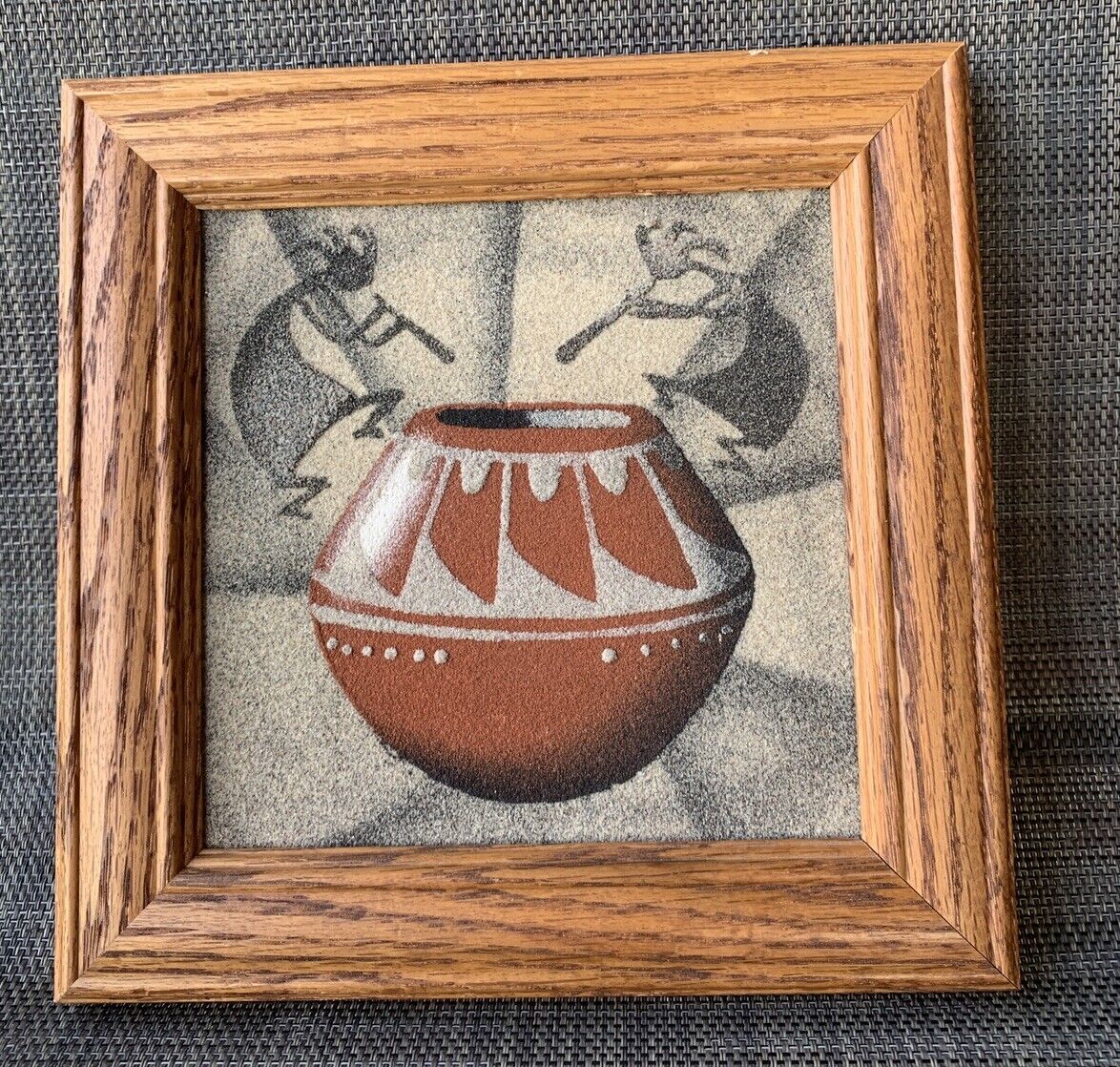 Navajo Sand Painting  In Wooden Frame 7.5x7.5x1 Signed Preowned