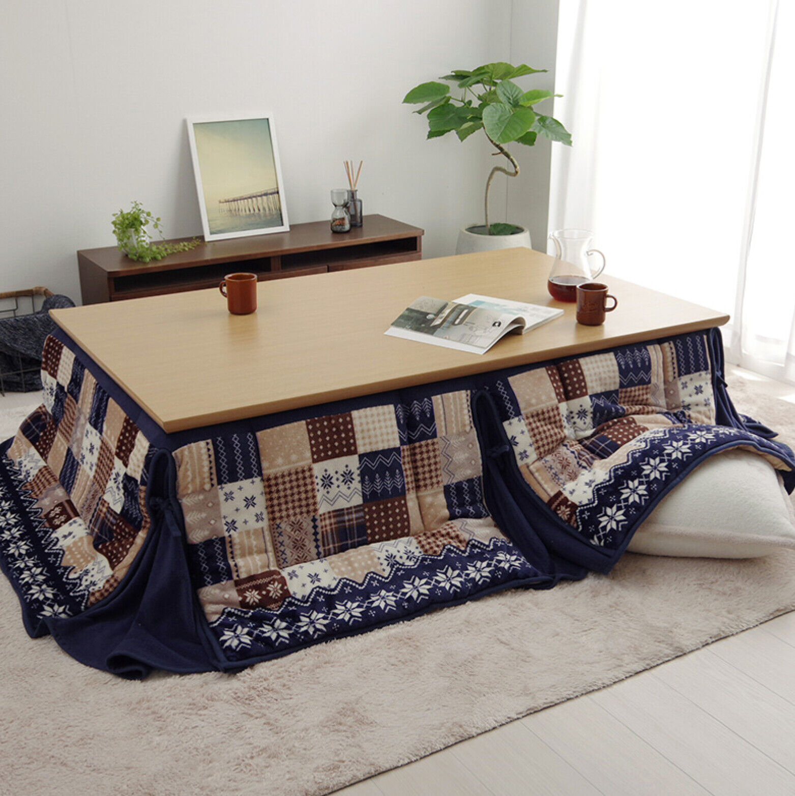 IKEHIKO Kotatsu Futon Japanese Comforter Compact Space Table Blanket Blue 2003