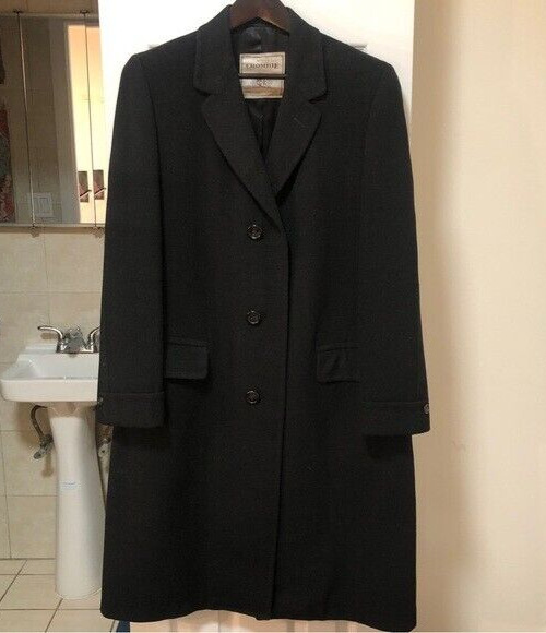 VINTAGE RARE Bespoke Crombie Black Wool Aberdeen Scotland Overcoat, Barclays, 42