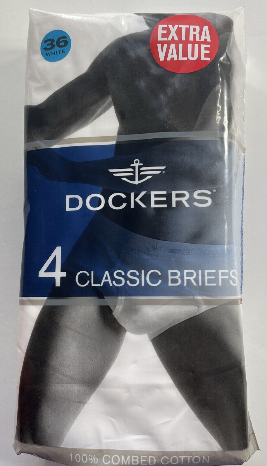 Dockers Men 36 LARGE White Full Rise Briefs Cotton VTG 2000s underwear front fly
