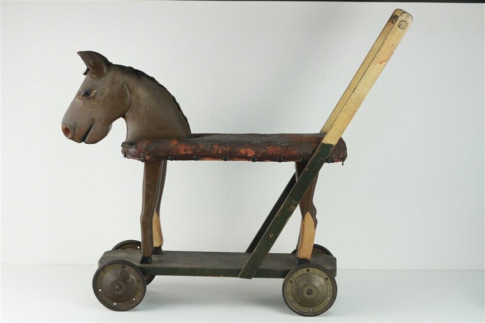 Antique Large Folk Art Childs Push Pull Toy Horse Ride On Toy 24\