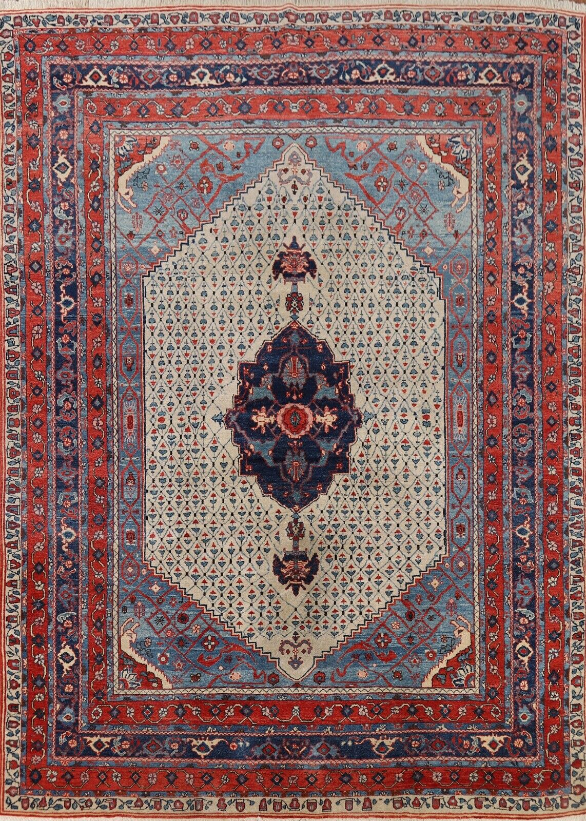 Vintage Ivory Heriz Azerbaijan Living Room Rug 10\'x13\' Wool Hand-knotted Carpet