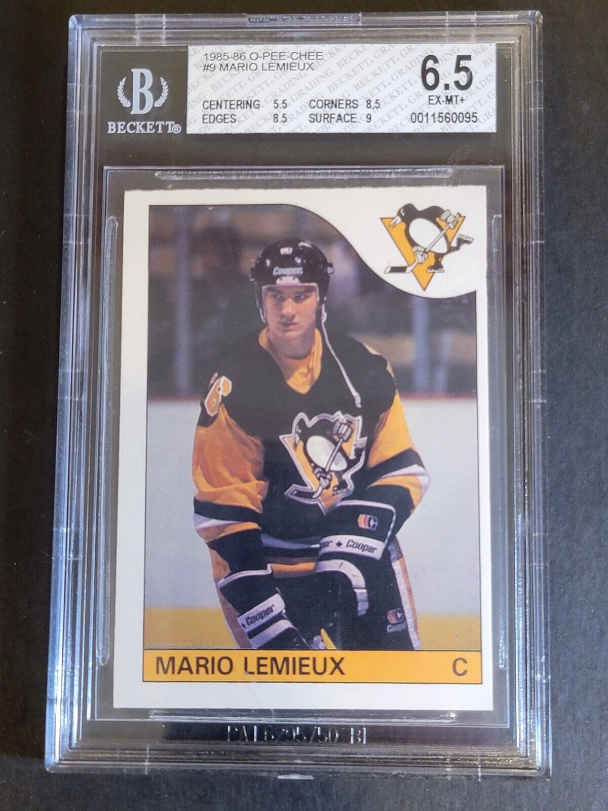 1985-86 O-Pee-Chee OPC Hockey Mario Lemieux ROOKIE RC #9 BGS 6.5 EX-MT+ Penguins