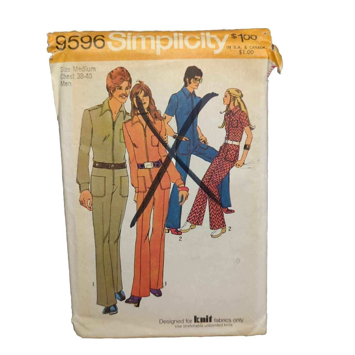 Vintage 1970s Simplicity 9596 sewing pattern Mens and Misses Jumpsuit Med 38-40
