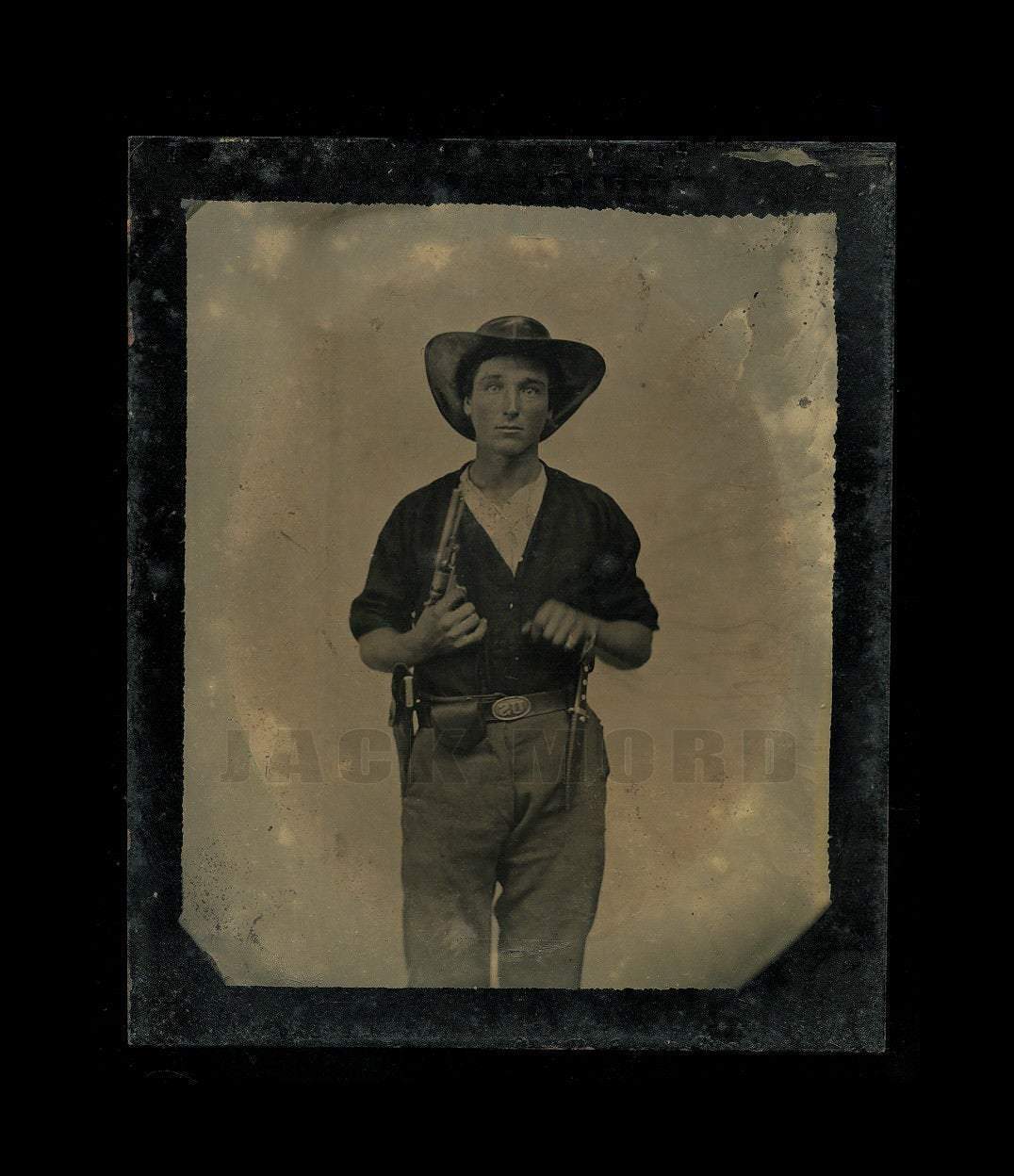 4x Armed Civil War Soldier Swinging Knife 1/6 Tintype Photo 1860s
