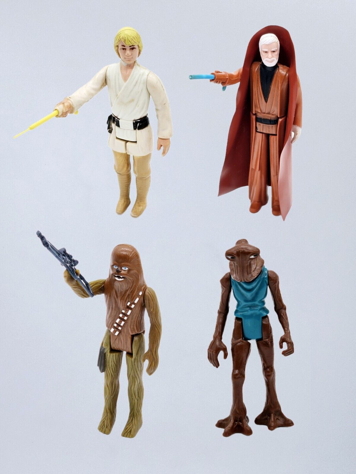 Vintage Kenner Star Wars 1977 Figure Lot Of 4 OBI,LUKE,CHEWBACCA,HAMMER HEAD