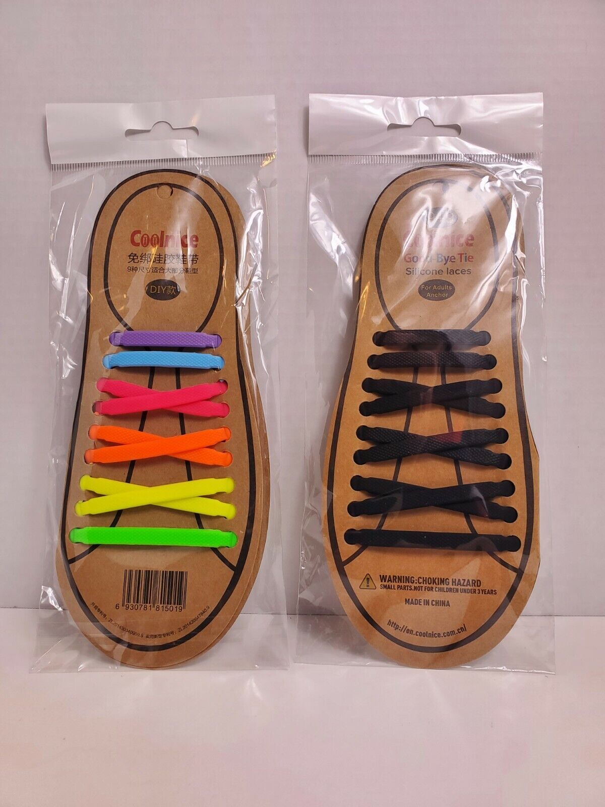 Coolnice No Tie Shoelaces 2 Pack - One Set Black & One Set Rainbow