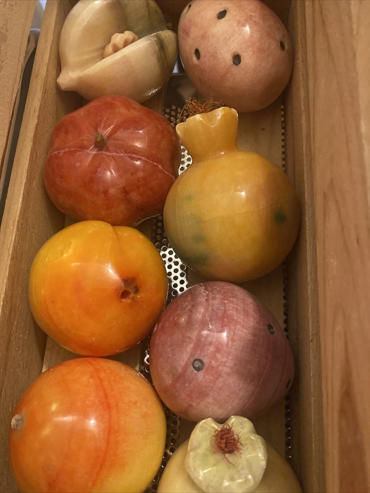 Alabaster Carved Stone Fruit Vegetables Tomato,Peach 11 Assorted ANTIQUE Vintage