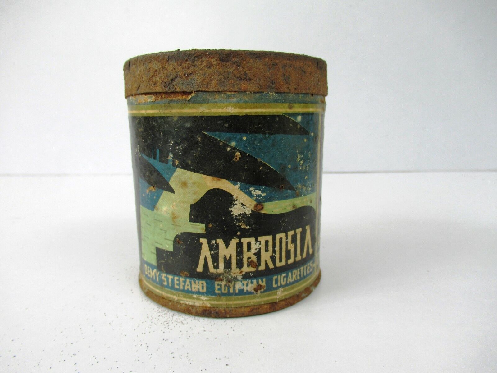 Antique Ambrosia Demy Stefano & Co. Egyptian Cigarettes Advertising Tin Box \