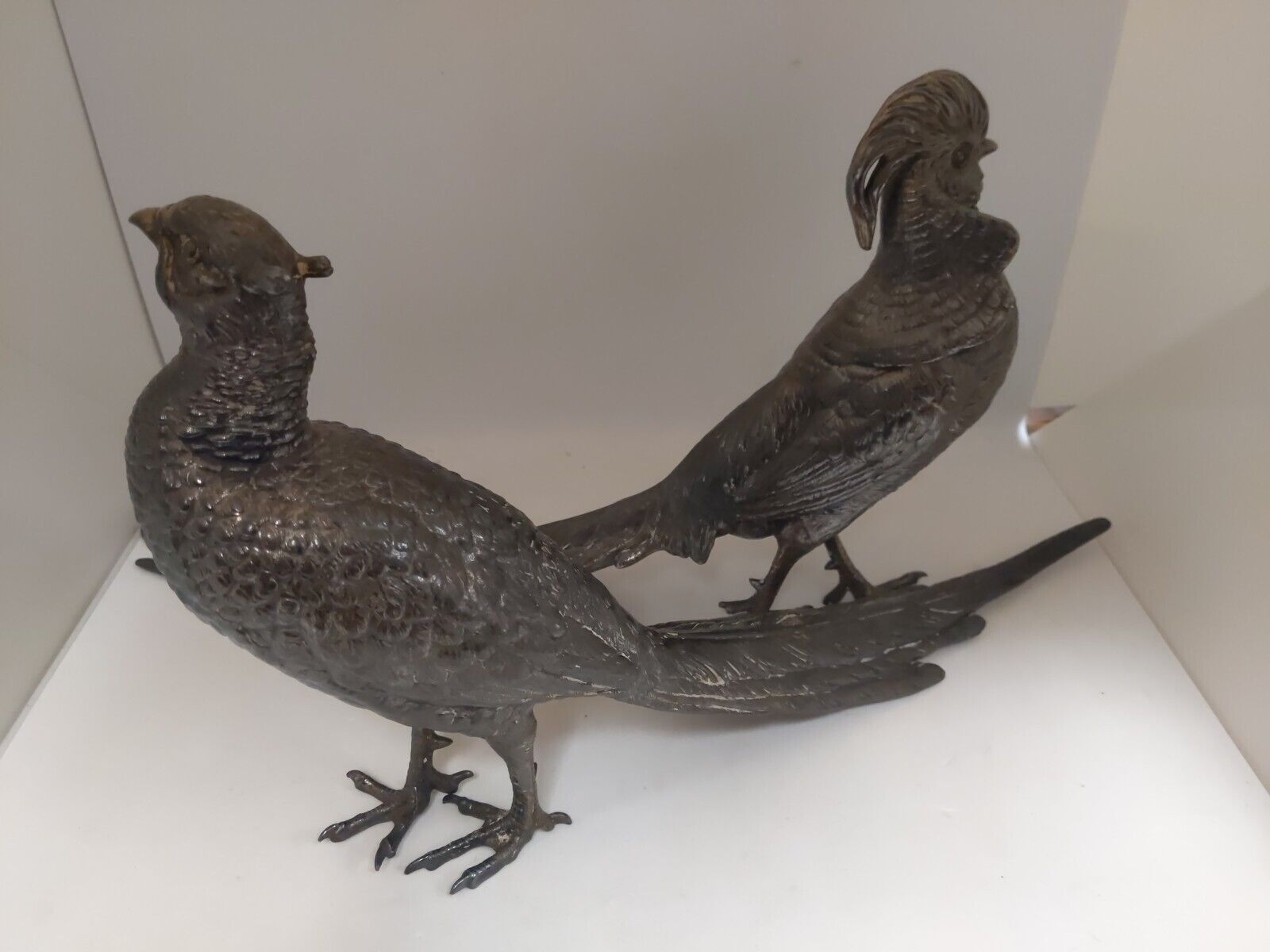 Pair of Antique Jennings Bros. Silver Plate Pheasants -  J.B. 2482 & 2483