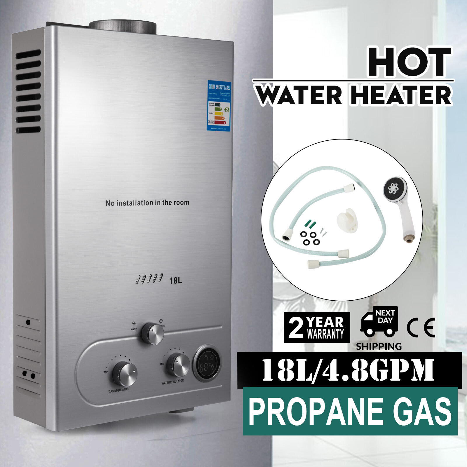 18L Propane Gas Hot Water Heater Instant Boiler On Demand Tankless Water Heater