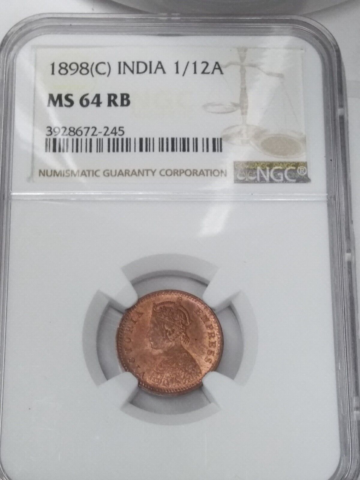 British-India 1898C 1/12 Anna MS64 RB